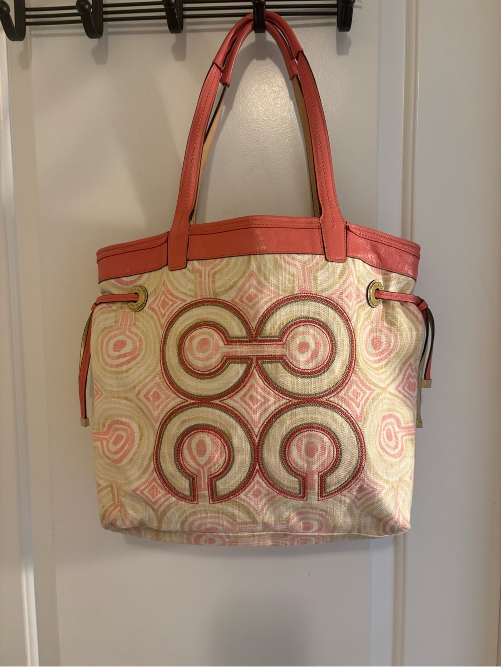 Vintage * Coach Audrey OP Art Swirl Leigh Tote Bag with Embroidered Design